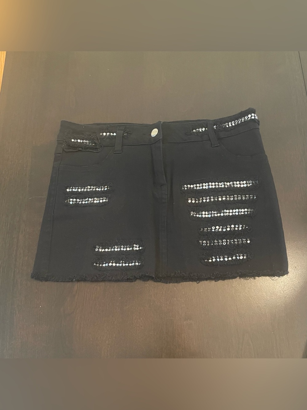 Black Rhinestone Distressed Mini Skirt - Picture 2 of 12